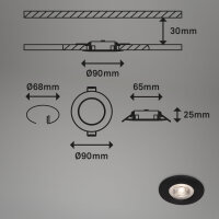 LED Einbauspots Kulana, Matt-Schwarz, Bohrloch 6,8 cm, 4x4,9W, 480lm, 3000K, IP44 – Briloner