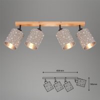 4-flammiger Deckenspot Stofa, Holz / Taupe, 4x40W, E27-Fassung, Textil – Briloner