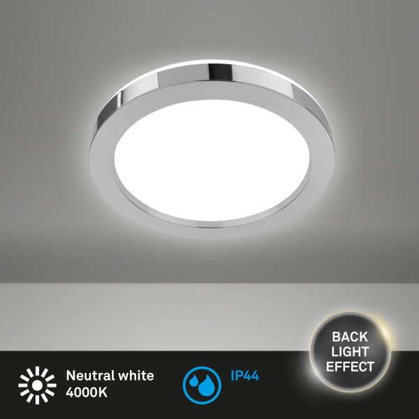 Badleuchte Briloner LED 18W Ø 30CM Badezimmerlampe IP44 Backlight Deckenleuchte 4000K Chrom