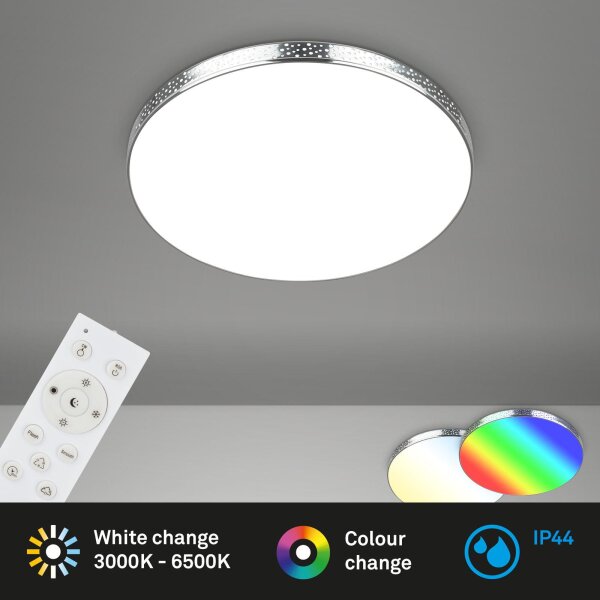 Badleuchte Briloner LED 18W Ø 35,5CM Badezimmerlampe Glitzereffekt IP44 Dimmbar CCT RGB Fernbedienung Rund Chrom