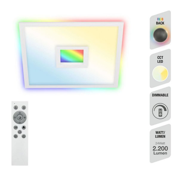 Deckenleuchte Telefunken LED 24W 44,5CM Deckenlampe Dimmbar CCT RGB Panel Fernbedienung Centerlight Backlight Weiß