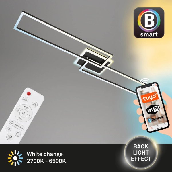 Briloner Deckenleuchte Frame Smart Home LED 40W Deckenlampe CCT Dimmbar Schwenkbar Backlight Schwarz