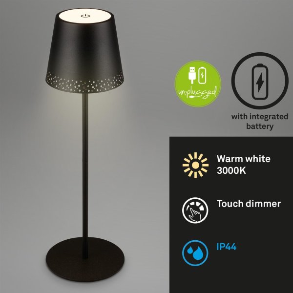 Akku-Leuchte Briloner LED Schwarz Dimmbar Akku-Lampe