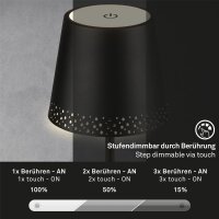 Akku-Tischleuchte Akku-Leuchte, Schwarz, 2,6 Watt, dimmbar, Ø 12 cm – Briloner