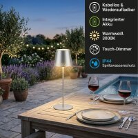 Briloner Akku-Tischleuchte 7438-014 – höhenverstellbar 22–38 cm, 3-Stufen-Touchdimmer, USB, 2,6 W LED, warmweiß, Chrom-Matt