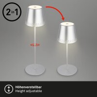 Briloner Akku-Tischleuchte 7438-014 – höhenverstellbar 22–38 cm, 3-Stufen-Touchdimmer, USB, 2,6 W LED, warmweiß, Chrom-Matt