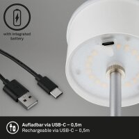 Briloner Akku-Tischleuchte 7438-014 – höhenverstellbar 22–38 cm, 3-Stufen-Touchdimmer, USB, 2,6 W LED, warmweiß, Chrom-Matt