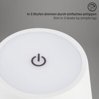 Akku-Tischleuchte Akku-Leuchte, Weiß, 2,6 Watt, dimmbar, Ø 12 cm – Briloner