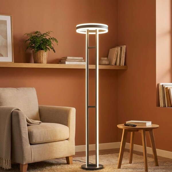 Deckenfluter Kemi, Anthrazit, 105 Watt, 3000K, dimmbar, mit Fernbedienung – Global Technics