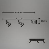 3-flammiger Deckenspot Strahler, Schwarz, 3x4,9W, 3000K, 48 x 7 x 8,5 cm – Briloner