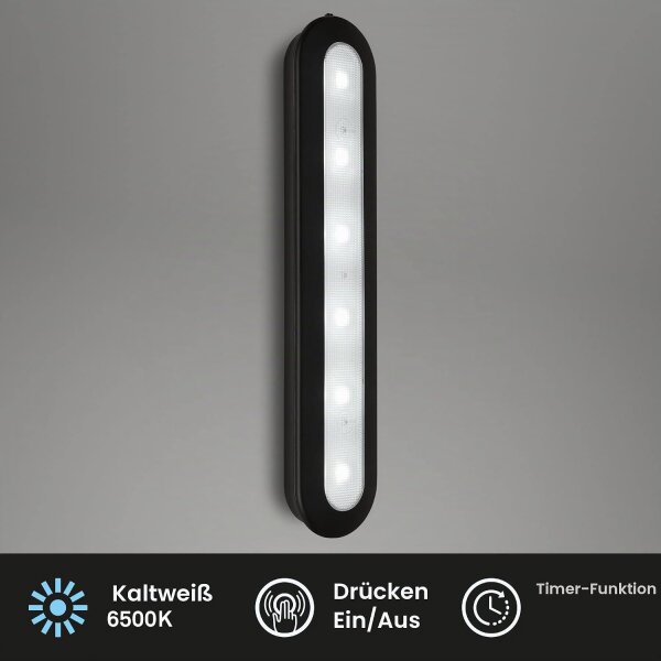Batterielicht Briloner Lero LED Lampe Schwarz Tageslicht Push Light mit Timer