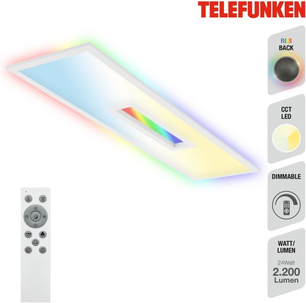 Deckenleuchte Telefunken LED Panel Deckenlampe mit Fernbedienung, dimmbar, RGB-Center-Light, Backlight