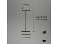 Briloner LED Akku-Tischleuchte Schwarz-Holz Ø12cm Höhenverstellbar Touch-Dimmer 2,6W 280lm Warmweiß