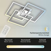 Deckenleuchte Briloner Frame LED 45W 56CM Deckenlampe CCT Dimmbar Fernbedienung Schwenkbar Alu-Chrom