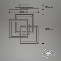 Deckenleuchte Briloner Frame LED 45W 56CM Deckenlampe CCT Dimmbar Fernbedienung Schwenkbar Alu-Chrom