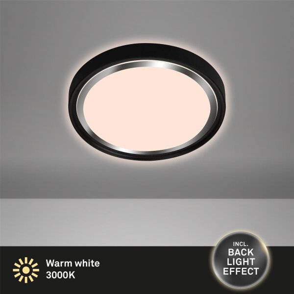 LED Deckenleuchte Kahiko, Schwarz / Weiß, 15 Watt, 3000K, Backlight-Effekt – Briloner