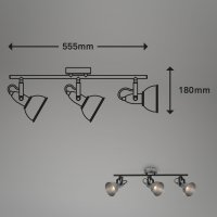 B-Kartonage Deckenleuchte Briloner 3xE14 55,5CM Deckenlampe Schwenkbar Strahler Metall Spot Antik-Silber