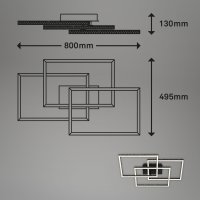 B-Kartonage Deckenleuchte Briloner Frame LED 57W 80CM Deckenlampe Dimmbar Glitzereffekt Schwenkbar 3000K Schwarz