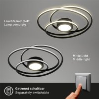 Deckenleuchte Briloner LED Frame 26W Ø 56CM Deckenlampe Mittellicht getrennt schaltbar 3000K Rund Schwarz