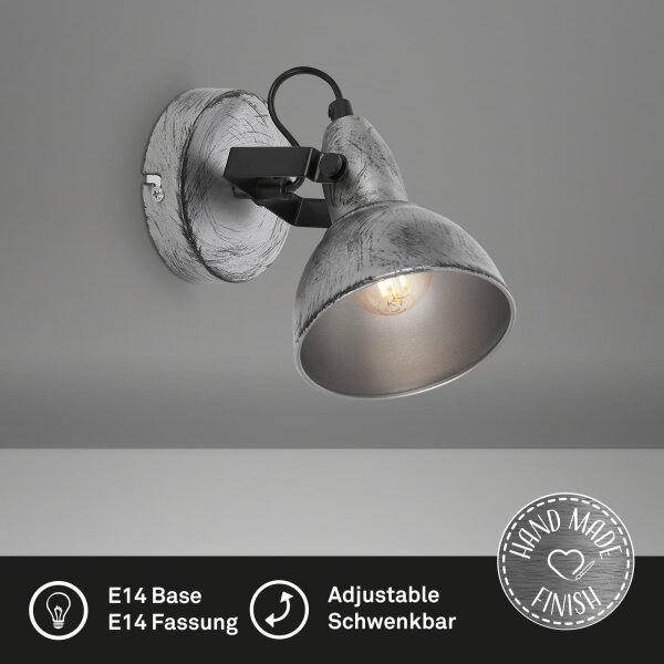 Wandleuchte Briloner E14-Fassung 15,5CM Wandlampe Schwenkbar Spot Metall Strahler Antik-Silber