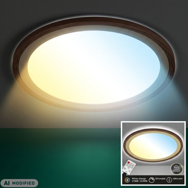 Deckenleuchte Briloner LED 22W Ø 42CM Deckenlampe Dimmbar CCT Panel Fernbedienung Gold-Braun