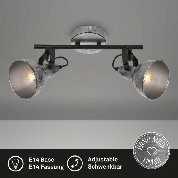 Deckenleuchte Briloner 2xE14-Fassung 30,5CM Deckenlampe Schwenkbar Spot Metall Strahler Antik-Silber