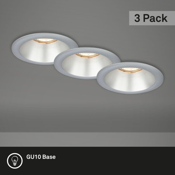 Einbauleuchten Briloner 3er Set Silber GU10 Einbaulampen vertieft