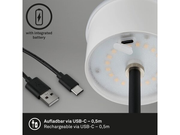 Briloner LED Akku-Tischleuchte Antik-Silber/Schwarz Ø12cm Höhenverstellbar Touch-Dimmer 2,6W 280lm Warmweiß IP44
