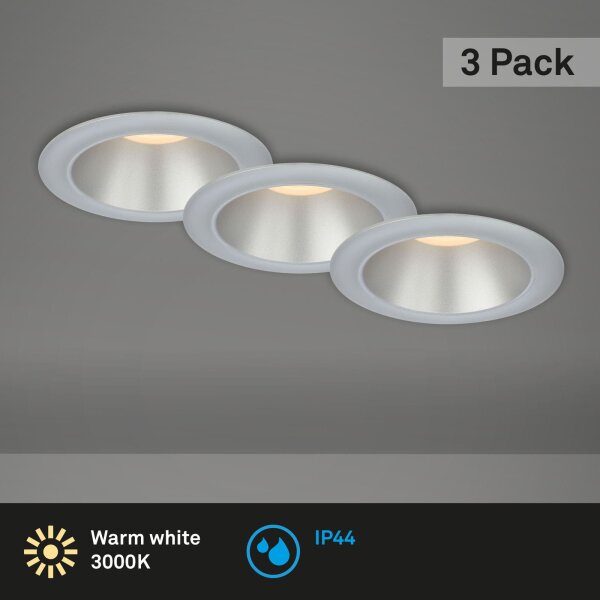 Einbauleuchte Briloner 3er Set LED IP44 Matt-Silber Spot Einbaulampe