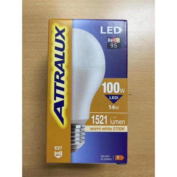 LED-Lampe, E27, 14 Watt, 1521lm, 2700K – Attralux