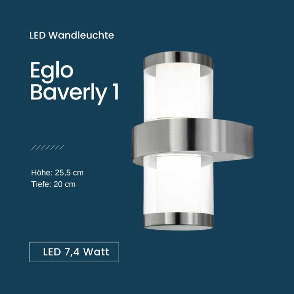 Außenleuchte Eglo Baverly 1 LED Gartenleuchte IP44 Gartenlampe Edelstahl 2 x 3,7W