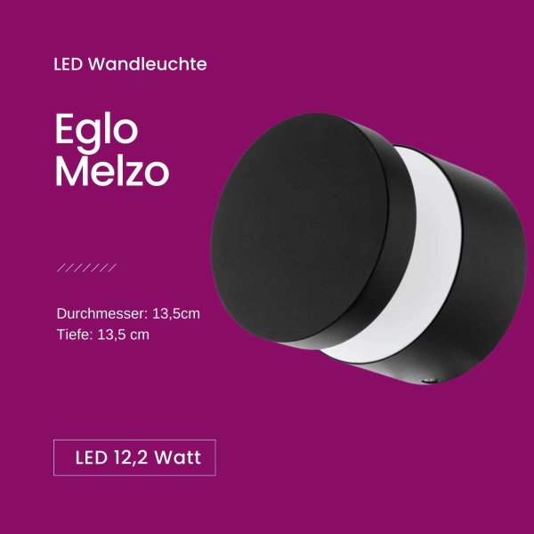 Au&szlig;enleuchte Eglo Melzo LED Wandleuchte IP44 schwarz Gartenlampe 12,2W