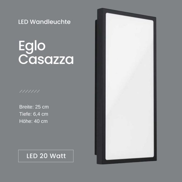 Außenleuchte Eglo Casazza LED Wandleuchte IP44 Deckenlampe Schwarz 20 W Gartenlampe