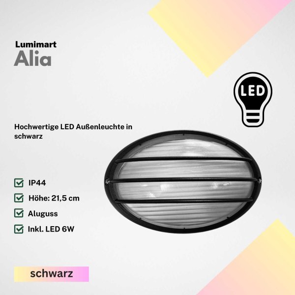 Außenleuchte Lumimart Alia LED Wandlampe IP44 Schwarz 6 W Aluminiumdruckguss