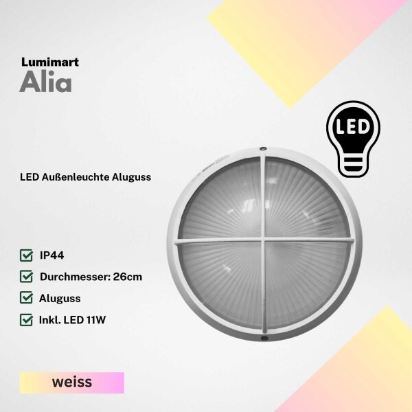Lumimart Alia LED Außenleuchte 11W IP44 Rund Weiß Aluminiumdruckguss