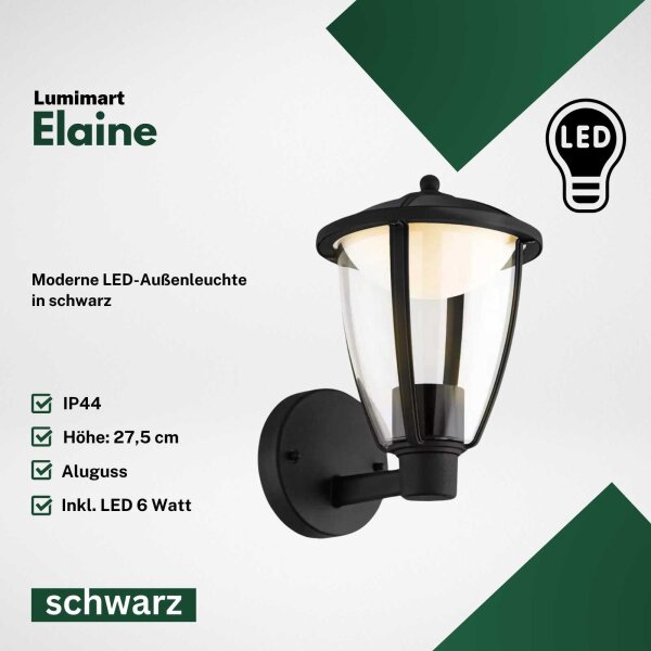 Lumimart Elaine LED Außenwandleuchte 6W IP44 Schwarz Aluguss