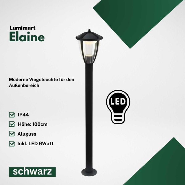 Außenleuchte Lumimart Elaine LED Wegeleuchte IP44 schwarz Gartenlampe