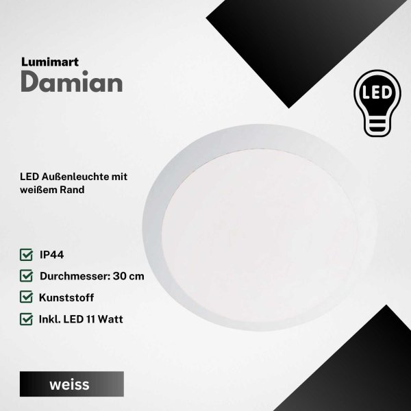Außenleuchte Lumimart Damian LED IP44 Weiß Aussenlampe 11 W