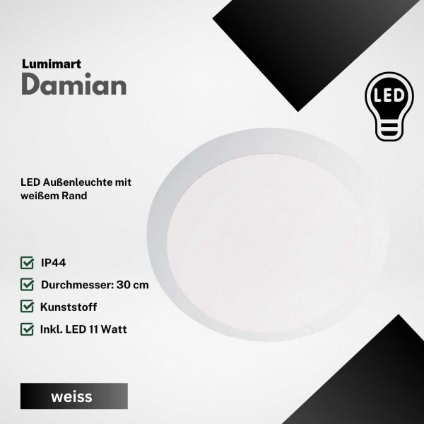 Lumimart Damian LED Außenleuchte 11W IP44 Rund Weiß