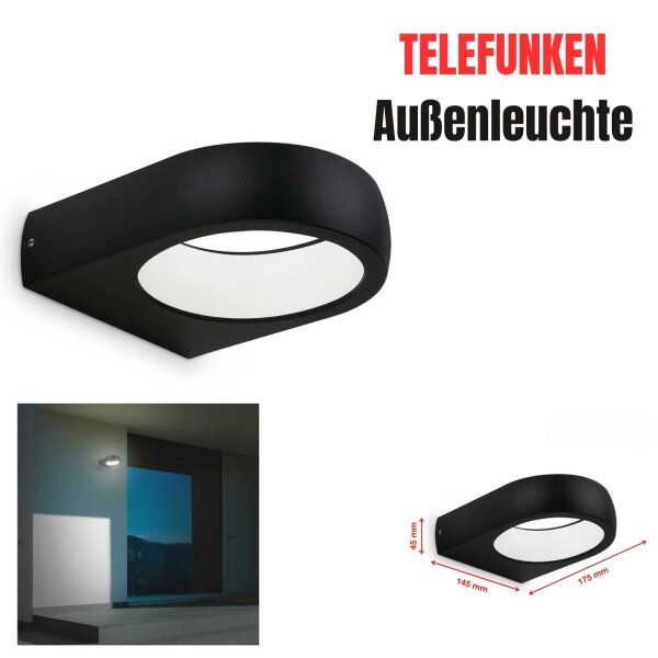 Außenleuchte Telefunken Schwarz IP44 LED 7,5 Watt 4000K Wandlampe Außenlampe