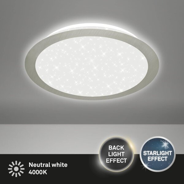 LED Deckenleuchte Sternenhimmel Backlight, Nickelmatt, 12 Watt, 1200lm, 4000K – Briloner