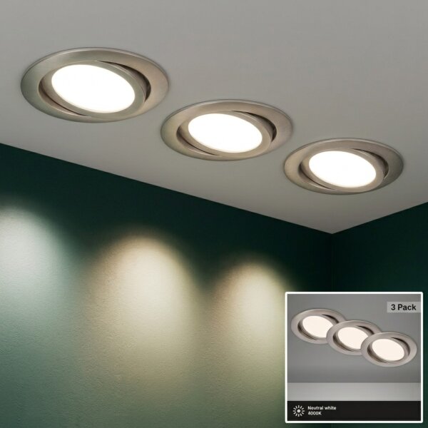 Einbauleuchte Briloner Flat In LED Einbaulampe 3er Set Nickelmatt 9 W Neutralweiß schwenkbar