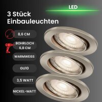 LED Einbaulampen Slide, Nickelmatt, Bohrloch 6,8 cm, 3x3,5W, 3000K, schwenkbar – Briloner