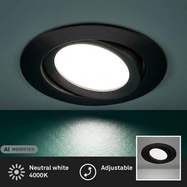 LED Einbauleuchte Flat In, Schwarz, Bohrloch 8,6 cm, 7 Watt, schwenkbar, Ø 10,6 cm – Briloner