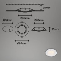 LED Einbauspots, Weiß, Bohrloch 7 cm, 3x3W, 260lm, 3000K, IP44, Ø 9,5 cm – Briloner