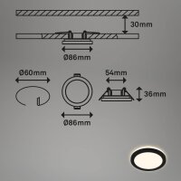 Briloner LED Einbauleuchten 3er Set Schwarz IP44 Backlight-Effekt Flach Ø8,6cm 3x3W Warmweiß