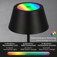 Briloner LED RGB Akku-Tischleuchte 7466015 – Kabellose Touchlampe mit Farbwechsel, schwarz, 2,6 W