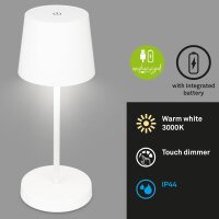 Akku-Tischlampe Akku-Leuchte, Weiß, 2,6 Watt, 3000K, dimmbar, Ø 10,5 cm – Briloner