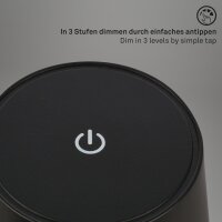Akku-Tischlampe, Schwarz, 2,6 Watt, 150lm, Warmweiß, dimmbar, Touchdimmer, IP44 – Briloner