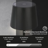 Briloner LED Akku-Tischleuchte 7423015 – Kabellose Touchlampe dimmbar, schwarz, 2,6 W, IP44